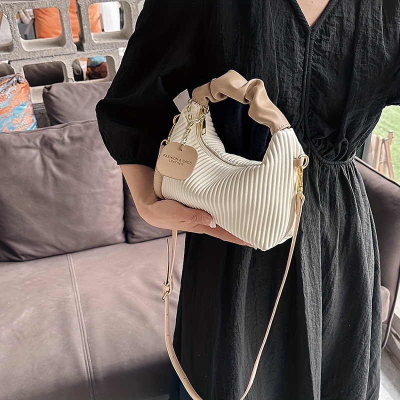 Luxury Bags White - Borsa a Tracolla Hobo Plissettata alla