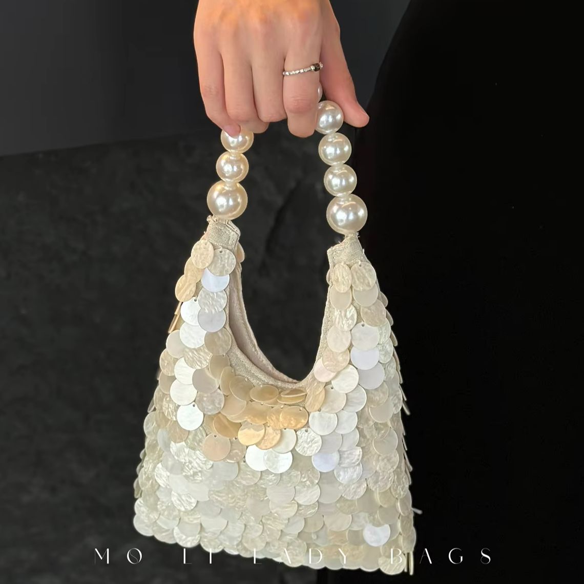 Luxury Bags White - Borsa da Donna Artigianale con Paillettes