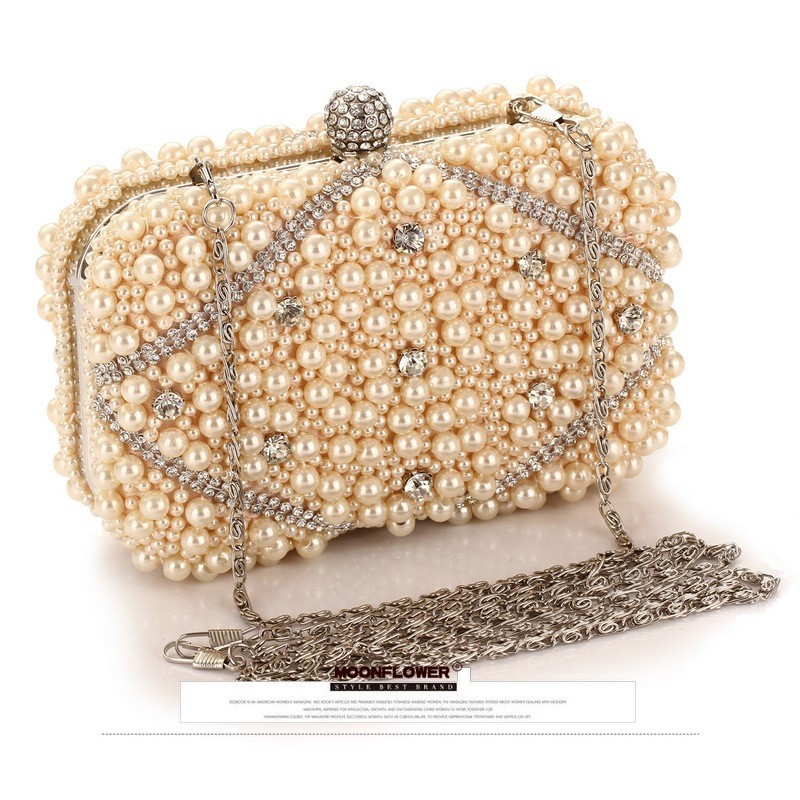 Luxury Bags White - Pochette da sera con perle di